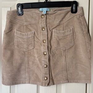 She + Sky Beige Corduroy Button-Down Skirt